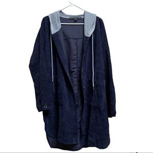 Hyfve blue/gray curdory button down long sleeved hooded jacket